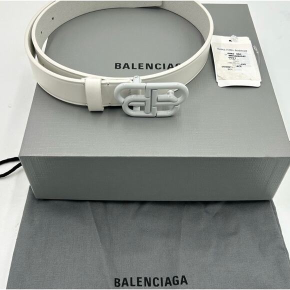 Women\'s Balenciaga BB white leather belt size 65 cm/26 inches made in Italy main image 5